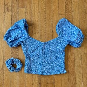 Abercrombie floral puff-sleeve top & matching scrunchie - size small